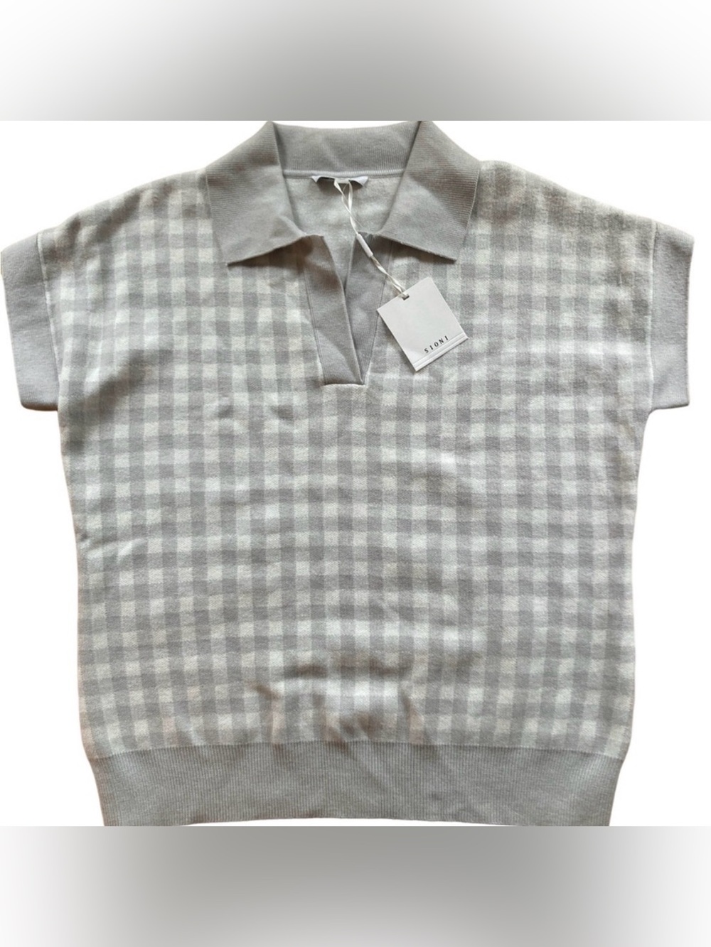 Sioni NWT Gray White Plaid Check V-neck Collared Sweater Vest Small